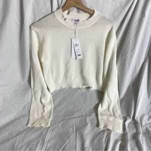 525 America Cream Distressed Crew Neck Sweater